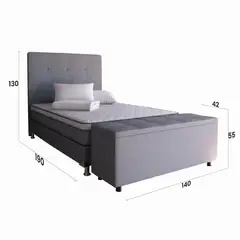 KAIU HOME - Combo Best 140 Base cama + Colchón + Cabecero + Almohadas + Protector + Puff Baúl Gris