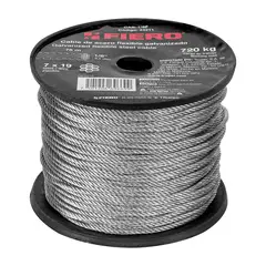 FIERO - Guaya de Acero 1/8'' Sin Forro de Pvc de 75 M. Carga 720 kg