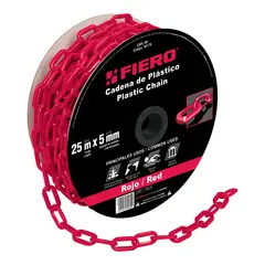 FIERO - Carrete de Cadena Plástica Roja de 25 M. Espesor 5 Mm