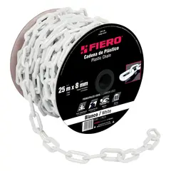 FIERO - Carrete de Cadena Plástica Blanca de 25 M. Espesor 8 Mm