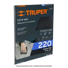TRUPER - Lija de Agua Grano 220 23cm x 28 cm de Carburo de Silicio
