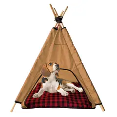 PETIZOOS - Carpa Teepee Mascotas 60x48x48cm Mediano Beige