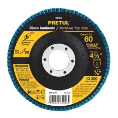 PRETUL - Disco Laminado Flap de 4.1/2'' Centro 7/8'' Grano 60