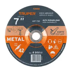 TRUPER - Disco para Corte de Metal de 7'' 3.2 mm 8.500 Rpm