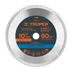 TRUPER - Disco Sierra Madera de 10'' Centro 5/8'' 80 Dientes
