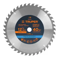 TRUPER - Disco Sierra Madera de 12'' Centro 1'' 40 Dientes