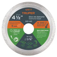 TRUPER - Disco de Diamante Rin Continuo de 4.1/2'' Centro 7/8''