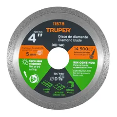 TRUPER - Disco de Diamante Rin Continuo de 4'' Centro 7/8''