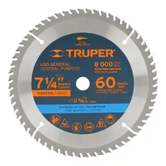TRUPER - Disco Sierra Madera de 7.1/4'' Centro 5/8'' 60 Dientes