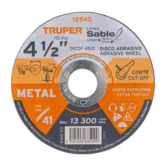 TRUPER - Disco Corte Extrafino de Metal de 4.1/2'' Alto Rendimiento