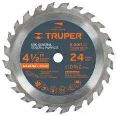 TRUPER - Disco Sierra Madera de 4.1/2'' Centro 3/8'' 24 Dientes