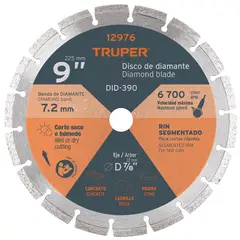 TRUPER - Disco de Diamante Rin Segmentado de 9'' Centro 7/8''