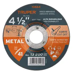 TRUPER - Disco Corte de Metal de 4.1/2'' Uso General