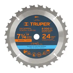 TRUPER - Disco Sierra Madera de 7.1/4'' Centro 5/8'' 24 Dientes