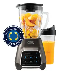 OSTER - Licuadora con tecnología Reversible y Pantalla Táctil Vaso vidrio 1.5 Litros, Color Negro
