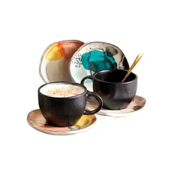 CORONA - Set de Té Euritmia 233.5 ml 8 Piezas 4 Puestos con 4 Mugs y 4 Platos