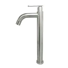 CCOL - Griferia Lavamanos Alta Agua Fria Pico Curvo Acero Inox 304 Satinada