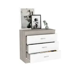 BYLMO - Cómoda Melia Ceniza y Blanco 80cm con Tres Cajones
