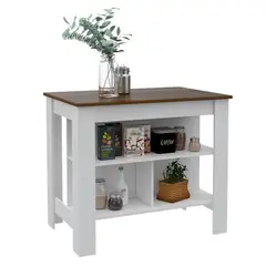 BYLMO - Mueble Auxiliar De Cocina Cala Blanco Y Caramelo 103 Cm Con Entrepaños