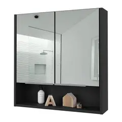 BYLMO - Gabinete Jaspe Wengue 60 cm Con Dos Puertas y Espejo