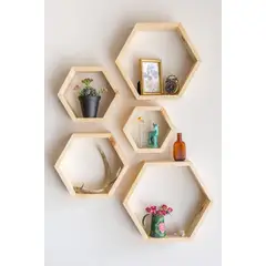 BYLMO - Set x5 Repisas Pino 35cm Hexagonos