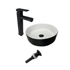 INKORPORAR - Combo Lavamanos Tomine -Eclipse + Grifería Quadra Negra + Desague Negra