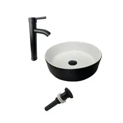 INKORPORAR - Combo Lavamanos Tomine-Eclipse + Grifería Redonda Negra + Desague Negro