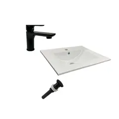 INKORPORAR - Combo Lavamanos Farzi 60 + griferia Element Negra Baja + desague negro