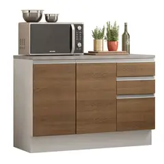 MADESA - Mueble de Cocina Bajo Glamy 1.20 Metros 2 Puertas 3 Cajones con Encimera - Blanco/Marrón