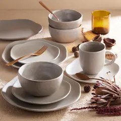 CORONA - Juego de Vajilla en Cerámica Gris 4 Puestos 16 Piezas Concreto Reactivo