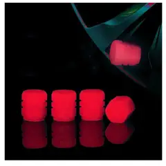 PERDURAL - Tapa Válvula Fosforescente Fluorescente Efecto Luz Carro X4 Rojo