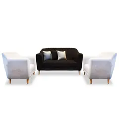 INDUSTRIAL BASESTILOS - Sala Stanley Poliéster Negro y Blanco Patas Madera