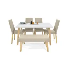 HOGAR VENECIA - Set Comedor 6 Puestos Lugo Matiz Viena 76X138X80 Beige