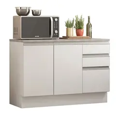 MADESA - Mueble de Cocina Bajo Glamy 1.20 Metros 2 Puertas 3 Cajones con Encimera - Blanco