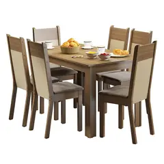 MADESA - Juego de Comedor Honduras Mesa Tapa de Madera con 6 Sillas - Marrón/Crema/Beige