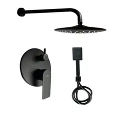INKORPORAR - Grifería Monocontrol Con Salida Bañera Element Negro+Ducha En Abs 22cm Redonda+Teleducha Elite 6 Piezas Consumo 9.3 l/min