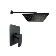 INKORPORAR - Grifería De Ducha Spazio Negro+Ducha Slim 25x25cm Negro+Brazo Cuadrado Negro Consumo 9.3 l/min