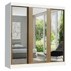 MADESA - Closet Reno 205X180X54 3 Puertas Espejo Blanco Marrón