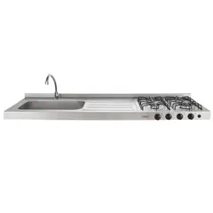 HACEB - Meson Ovata 1.50 Inox 4 Puestos Pozuelo Izquierdo Encendido Electrónico Gas Natural 1 Orificio