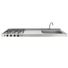 HACEB - Meson Ovata 1.50 Inox 4 Puestos Pozuelo Derecho Encendido Electrónico Gas Natural 1 Orificio