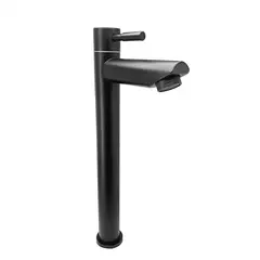 CCOL - Grifería Para Lavamanos Poste Alto Agua Fria Pico Recto Acero Inox 304 Negro Consumo 9 l/min