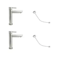 CCOL - Pack X 2 Grifería Para Lavamanos Baja Pico Recto Agua Fria Acero Inox 304 Satinado + Acople 20022 Consumo 9 l/min