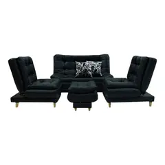 INDUSTRIAL BASESTILOS - Sala Damasco Mini Poliester Negro Patas Madera