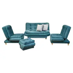 INDUSTRIAL BASESTILOS - Sala Damasco Mini Poliester Jade Patas Madera