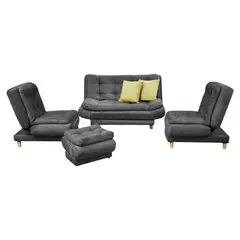 INDUSTRIAL BASESTILOS - Sala Damasco Mini Poliester Grafito Patas Madera