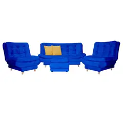 INDUSTRIAL BASESTILOS - Sala Damasco Jumbo Poliester Azul Oscuro Patas Madera