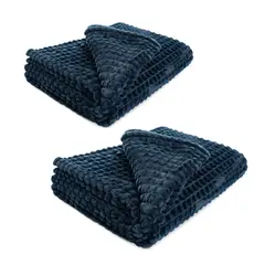 ENERGY PLUS - Set X2 Mantas Frazada Cobija Decorativa De Lujo Azul