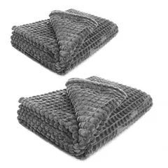 ENERGY PLUS - Set X2 Mantas Frazada Cobija de Lujo Gris