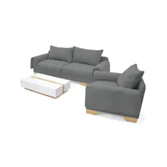 HOGAR VENECIA - Sala Daytona Mesa Centro + Poltrona 80x303x185cm Gris