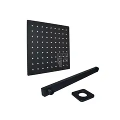 HICASA - Ducha Cuadrada Plana 20Cm Negra + Brazo De Ducha Cuadrado Negro 40Cm